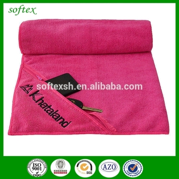 custom microfiber gym towel with zip pocket