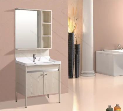 Floor Standing Wood Grain Space Aluminum Alloy Bathroom Furnitures Vanities Cabinets