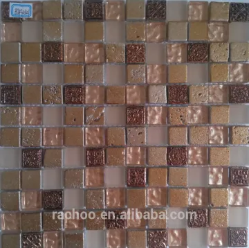 Matt surface crystal glass mix travertine marble resin mosaic kitchen backsplash bathroom wall tile