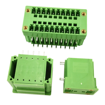 90-Grad-rechtwinkliger PCB-Doppelbank-Klemmenblock-Stecker mit Verriegelungsflanschen, Rastermaß 3,81 mm
