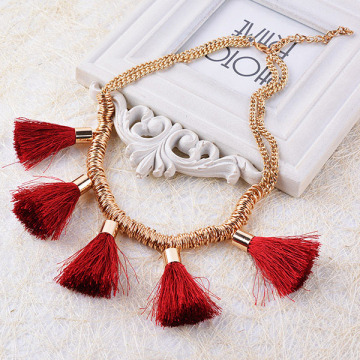 Handmade Braided Chunky Chain Necklace Tassel Statement Necklace