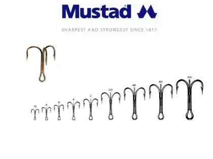 Mustad 3551 Classic Treble Standard Strength Fishing Hooks - Bronze/Nickle/Gold/Blonde Treble Tackle