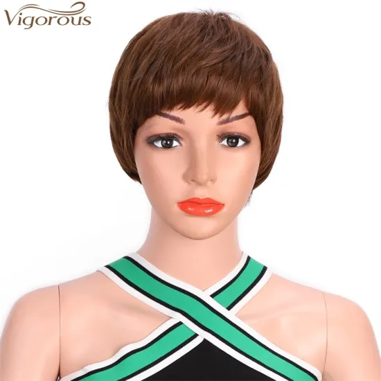 Vigorous Short Honey Brown Pixie Cut Hair Natural Synthetic Wigs for Black Women Heat Resistant  Women's Fashion Wig