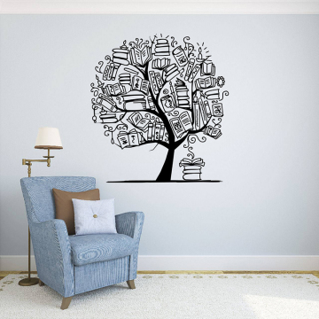 Large Tree With Book Wall Sticker Library Classroom Tree Education Books Wall Decal Baby Nursery Kids Room Vinyl Decor WL97
