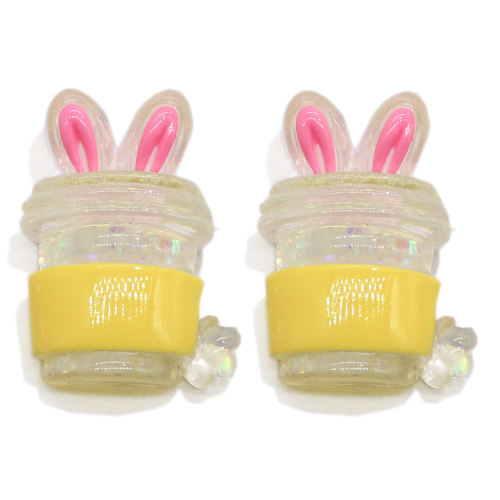 Kawaii Resin Animal Rabbit Ears Bottle Cup Flatback Cabochon Beads Μενταγιόν Κολιέ Γυναικεία Κοσμήματα