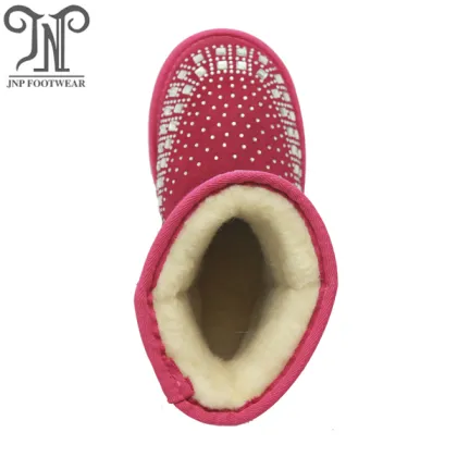 Girls Red Snow Suede Boots with Crystals