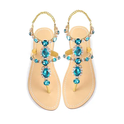 Women'S Rhinestone Gladiator Sandals Flat Wedding Sandals