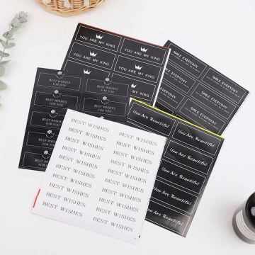 Black and White Stickers with Custom Logo Printing and Foiling for Planners, Notebooks, and Packages
