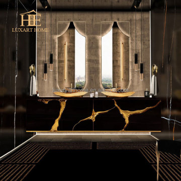 Luxury Villa Bathroom: Custom Stainless Steel Gold Washstand with Cabinet