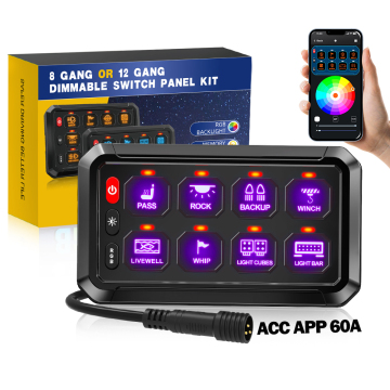 APP Control Automotive Aux Beam ON-Off Dimming RGB 8 Gang Switch Panel