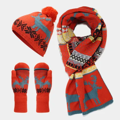 Winter Xmas Warmer Scarf and Beanie Sets: 3-Piece Christmas Hat, Scarf, and Glove Set
