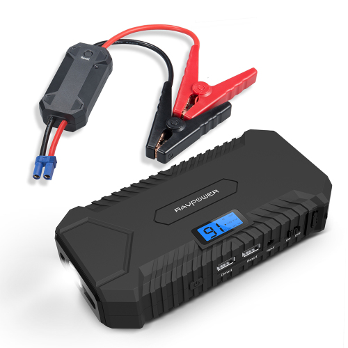Car Jump Starter RAVPower 14000mAh Portable Battery Charger 550A Peak Current, Total 4.2A USB output, LCD Display