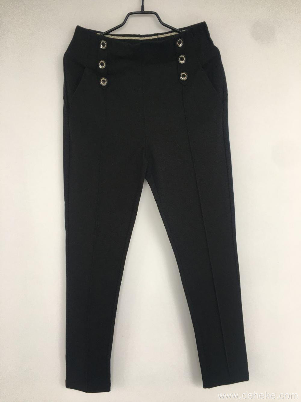 Women's knit button decro trousers