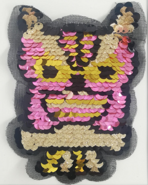 Colorful Owl Sequin Applique Patch Laser Cutting Tulle