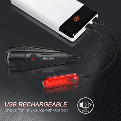 USB Rechargeable Bicycle Head Lamp and LED Tail Light Set for Outdoor Riding