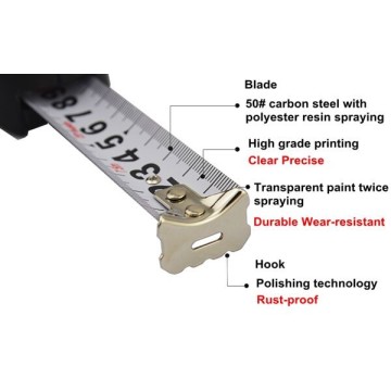 Cinta métrica impermeable con revestimiento de nailon con revestimiento de goma