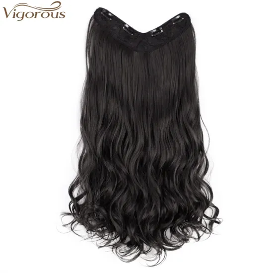 Vigorous Synthetic Hair Extensions Clips in Straight Curly Wavy 1 Piece Set Thick Hairpiece with 4 Clips Natural Black Color