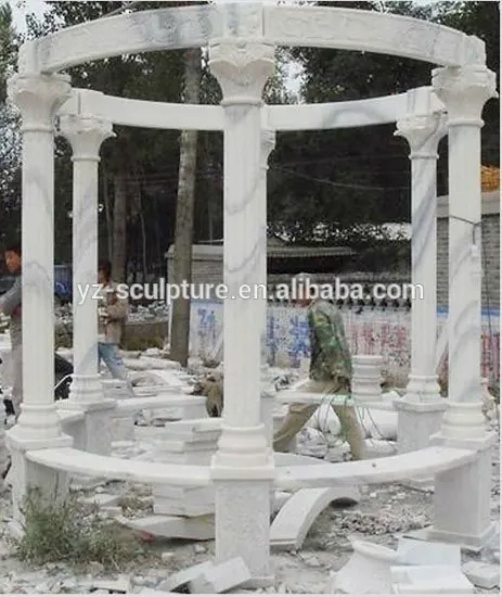 outdoor large hand carved white stone gazebo with 6 columns