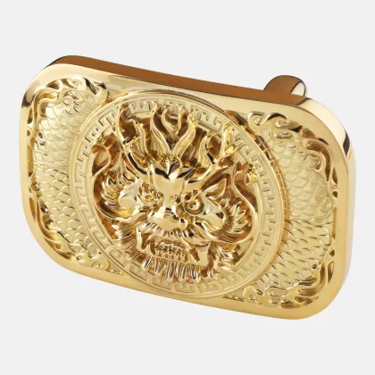 925 Silver Gold Plated Dragon Head 3D Belt Buckle