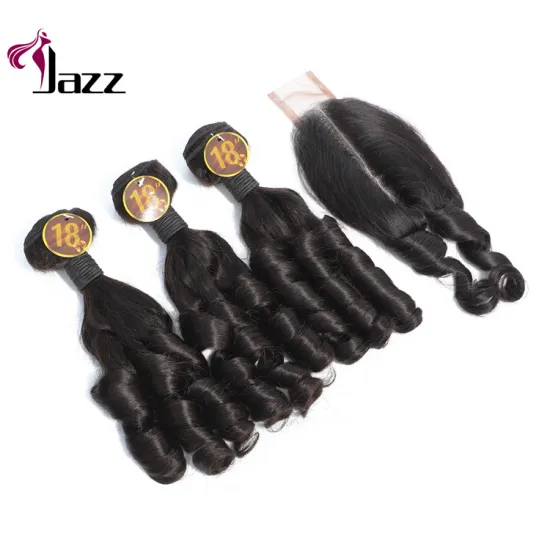 Fumi Curly Hair With Closure 3 Bundles Curly Weave With Wig Hat Style Icon Human Hair 14-24 Inch Bundles With 2 X 6 Closure