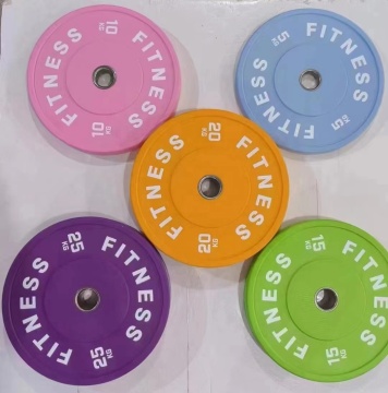 Gym Fitness Competition Weight Lifting Equipment - Barbell with Color Rubber Bumper Weight Plates