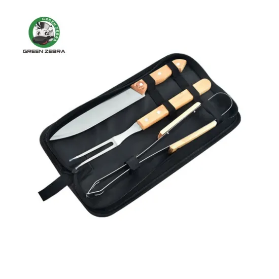 Affordable Stainless Steel BBQ Accessories Set with Wooden Handles: Complete Grilling Kit and Carry Bag Included