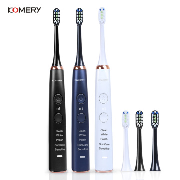 KOMERY New Electric Toothbrush Waterproof IPX7 5 Modes 3 Intensities 50,000 Strokes/min 4 Pcs DuPont Replacement Best Toothbrush