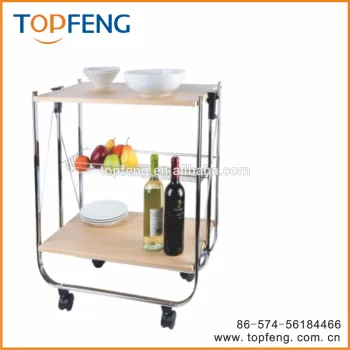 kitchen cart,3-tier wire rolling cart, foldable storage cart, kitchen cart with wooden board