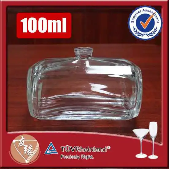 Stylish new design fire polished empty clear flint perfume bottles glass 100ml