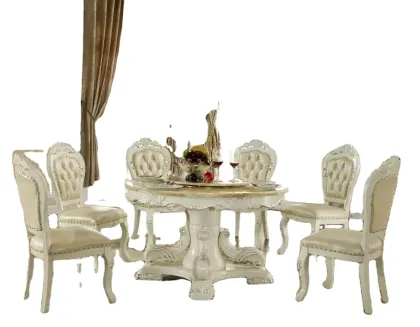 Handcrafted Mahogany Wood Dining Set - Luxury Antique Style Furniture