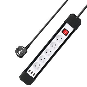 5 Way EU Plug Power Socket with Surge Protector and 3 USB Ports
