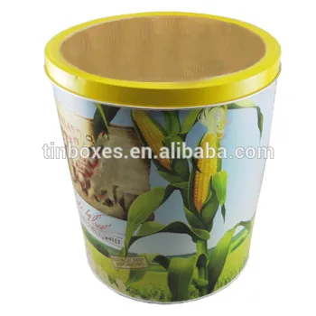 Wholesale large round metal packing popcorn tin container OEM