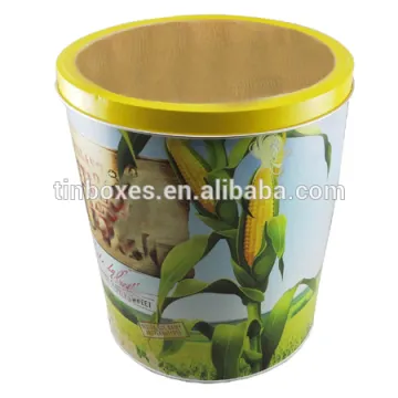 Wholesale large round metal packing popcorn tin container OEM