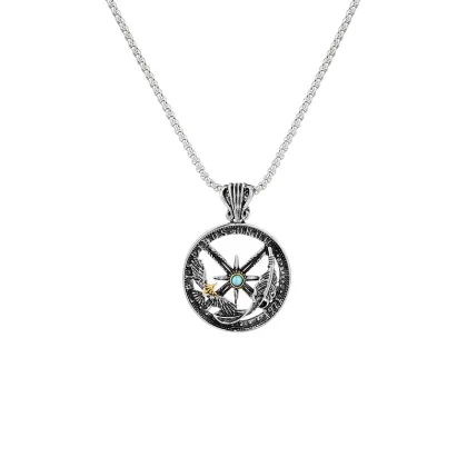 Feather Eagle Compass Necklace Men's Hollow Necklace