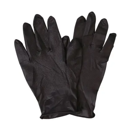 Black 8mm Diamond Texture Nitrile Gloves