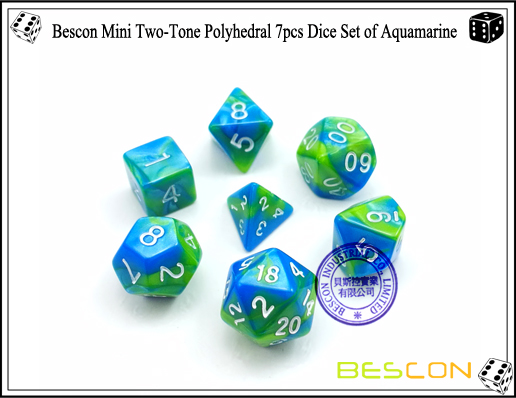 Bescon Mini Two-Tone Polyhedral 7pcs Dice Set of Aquamarine-1