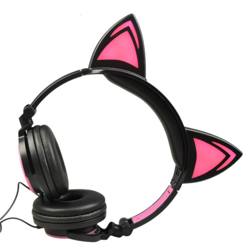 Headphone Telinga Kucing Berkabel Led Glowing untuk Anak-anak