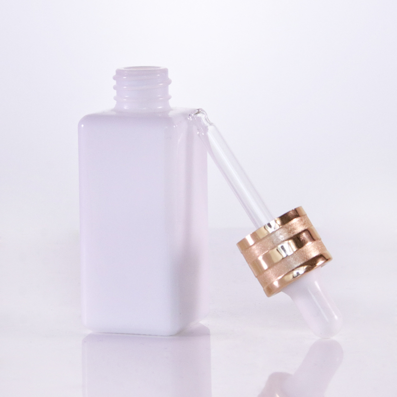 زجاجة قطارة مربعة وايت أوبال مع غطاء الألومنيوم