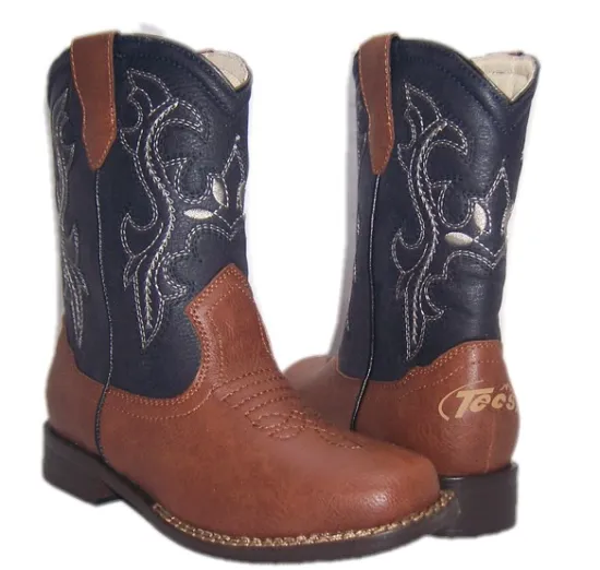 Hottest Durable Soft Black Rubber Outsole Navy Good Quality Casual Genuine Leather Wholesale Kids Cowboy Boots for Outdoor