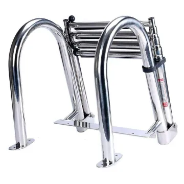 4 Step Pontoon Ladder Foldable Stainless Steel 304/316 Marine Rear Entry Telescoping Ladder Wide Steps Swim Boat Ladder