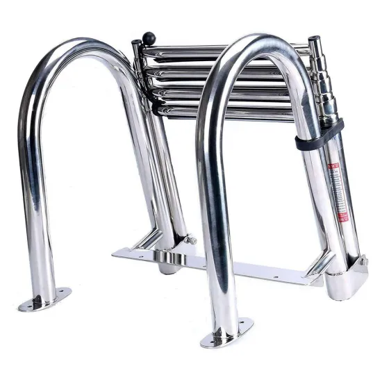 4 Step Pontoon Ladder Foldable Stainless Steel 304/316 Marine Rear Entry Telescoping Ladder Wide Steps Swim Boat Ladder