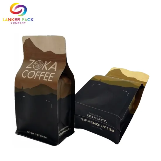 Resealable Flat Bottom Coffee Kraft Paper Zipper Bags