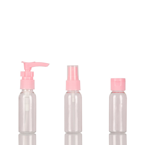 OEM 30ml 40ml 50ml EMTPY PET Clear Pink Cosmetic Botty Bottle Cleaner Set