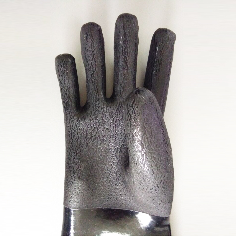 Черные перчатки из ПВХ песчаная отделка Хлопок Линнинг 60см
