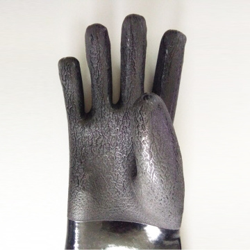 Heavy Duty Cotton Lined Black PVC long sleeve work gloves