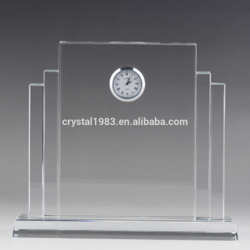 Personalization k9 optical crystal engraving glass trophee award with watch clock
