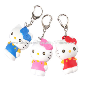 Customized logo free promotional kitty LED sound light keychain