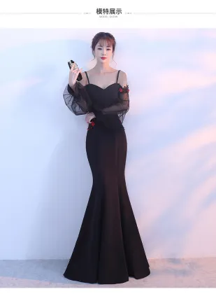 Bridal toast clothes fish tail lantern sleeves long sleeves word long red long sleeved wedding dresses with