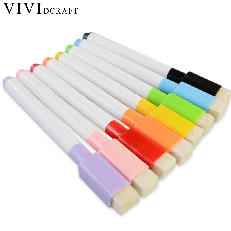 Vividcraft 8 pcs/lot Erasable Whiteboard Pen Dry Erase White Board Marker Eraser 8 Colors Office Easy Papelaria Pen for Children