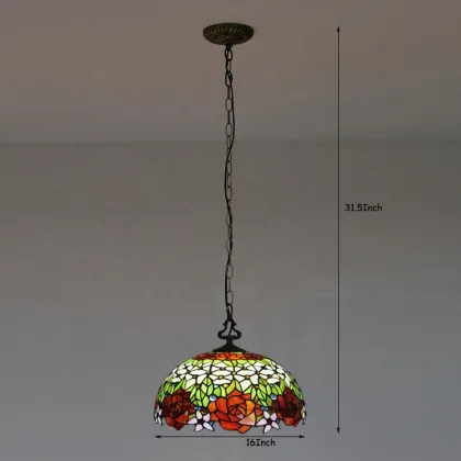 LongHuiJing Rose Tiffany Chandelier Ceiling Light